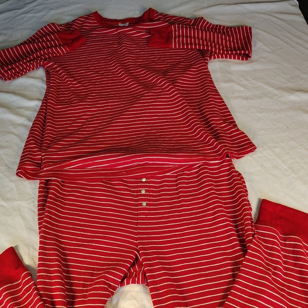Stars Above Pajama Set Womens XL Red White Excellent Waffle Knit Striped Thermal